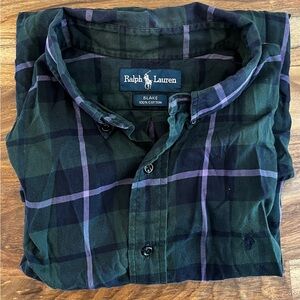 Polo Ralph Lauren Blake Shirt Mens XL Blue and Green Plaid Cotton Button Down
